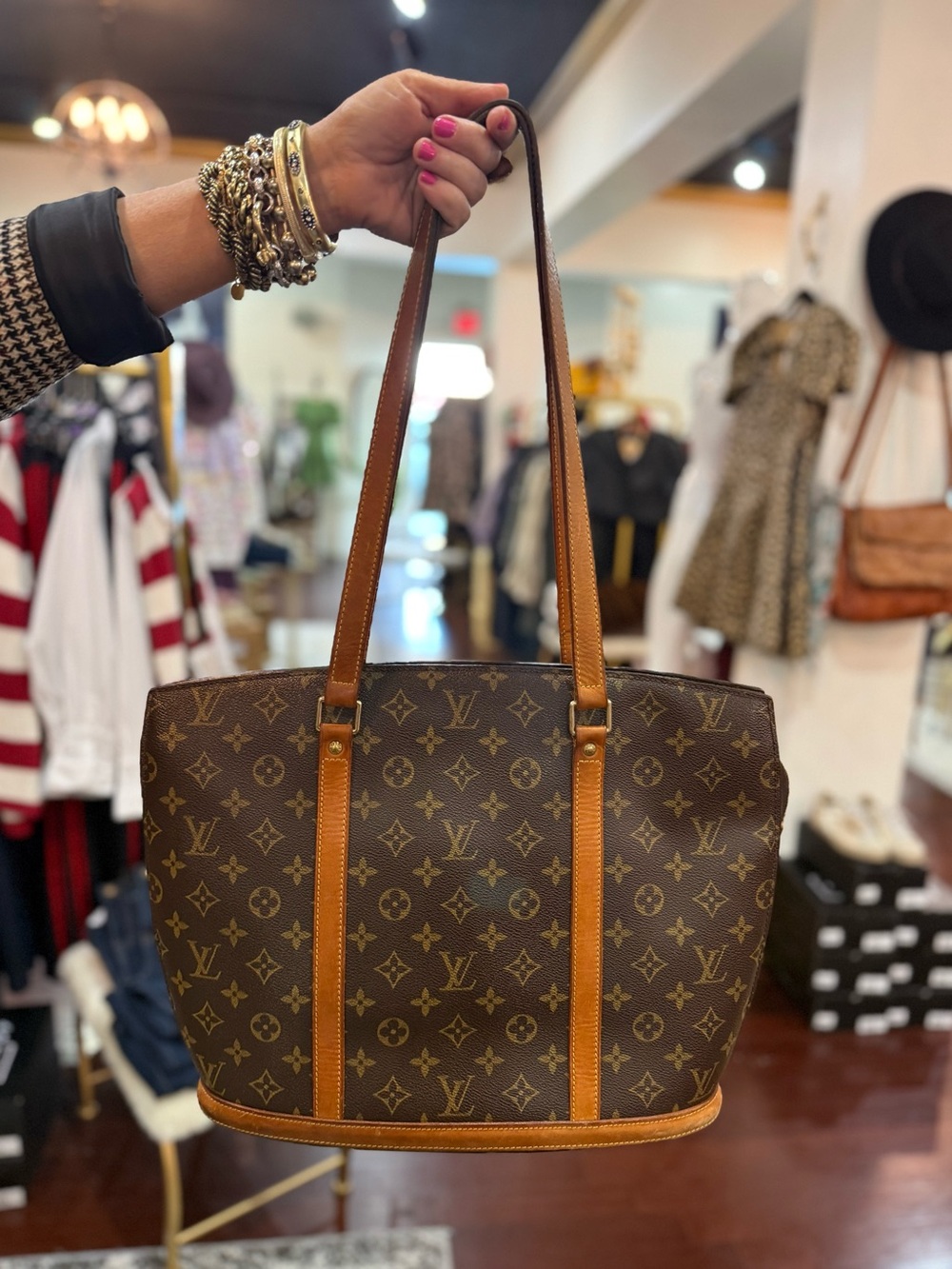 Louis Vuitton Babylone Monogram Canvas Tote with Tan Leather Straps